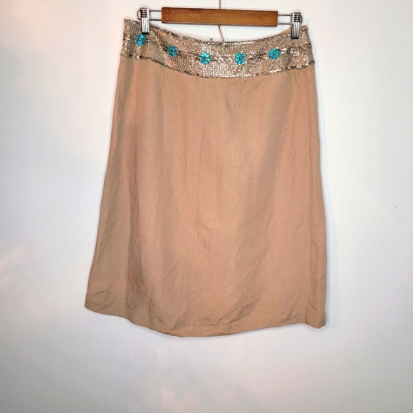 Body by Victoria’s Secret Light Brown Linen-Blend Skirt with Beaded Waist Size 6 - Picture 2 of 5